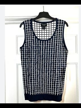 Rondina New York- Navy & White Grid Knit Tank